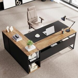TEKAVO Executive Table for Office | Director Table for Office Cabin | Wood Manager Desk with Storage Door | 180 cm Long Boss Desk | Right Side Storage